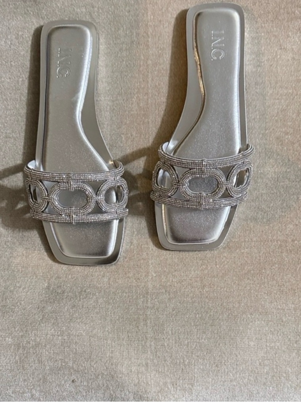 INC International Concepts Silver Bling Slide Mules